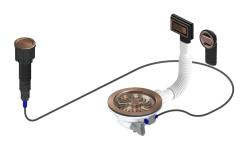 Pure.Sink Universal Koper Afvoerset inclusief drukknop-waste met plug, plus rechthoekige en ronde overloop WSTAUT-62