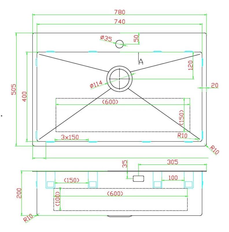 Pure.Sink Luxion Grote PVD Antiek Bronzen spoelbak 78x50 cm Tapwing met kraangatbank en bodemrek PLX7850T-64