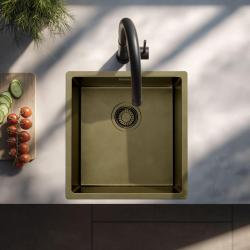 Pure.Sink Luxion PVD Antiek Bronzen spoelbak 36x40 cm onderbouw, vlakinbouw en opbouw  met bodemrek PLX3640-64