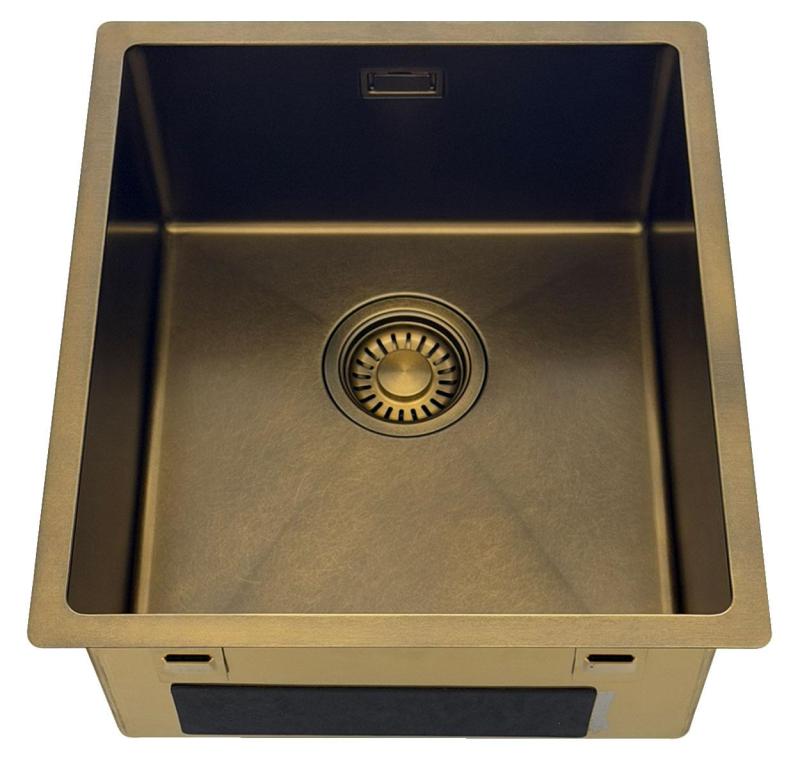Pure.Sink Luxion PVD Antiek Bronzen spoelbak 36x40 cm onderbouw, vlakinbouw en opbouw  met bodemrek PLX3640-64