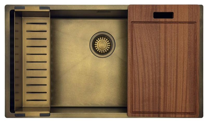 Pure.Sink Luxion Grote PVD Antiek Bronzen spoelbak 74x40 cm onderbouw, vlakinbouw en opbouw met bodemrek PLX7440-64