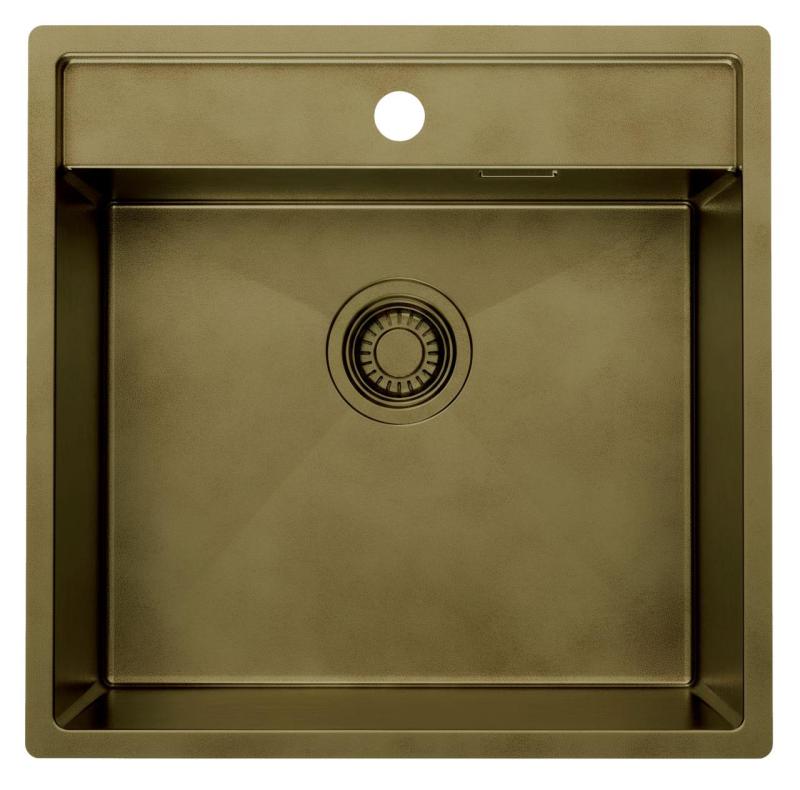 Pure.Sink Luxion PVD Antiek Bronzen spoelbak 51x50 cm Tapwing met kraangatbank en bodemrek PLX5150T-64