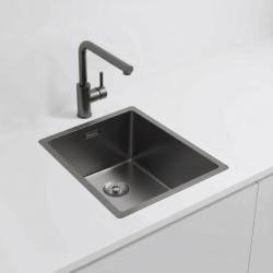 OUTLET Hoeken gebogen Pure.Sink Exclusivo Gun metal spoelbak 34x40 cm 10mm radius onderbouw, vlakbouw en opbouw 1208972446