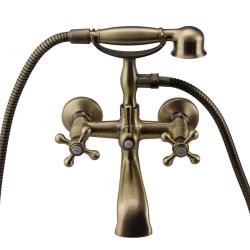 Aquanello Heritage Ascot Klassieke Opbouw Badkraan met Sterknoppen Brons inclusief Handdouche BN-3002-HA