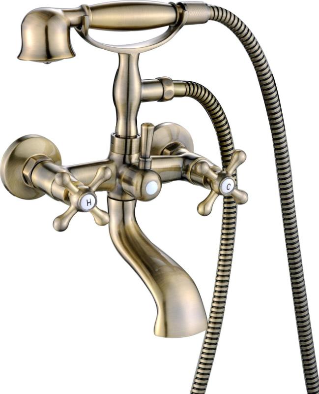 Aquanello Heritage Ascot Klassieke Opbouw Badkraan met Sterknoppen Brons inclusief Handdouche BN-3002-HA