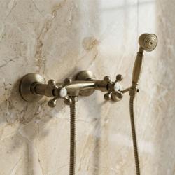 Aquanello Heritage Ascot Klassieke Opbouw Douchekraanset met Sterknoppen Brons inclusief Handdouche BN-2002-HA