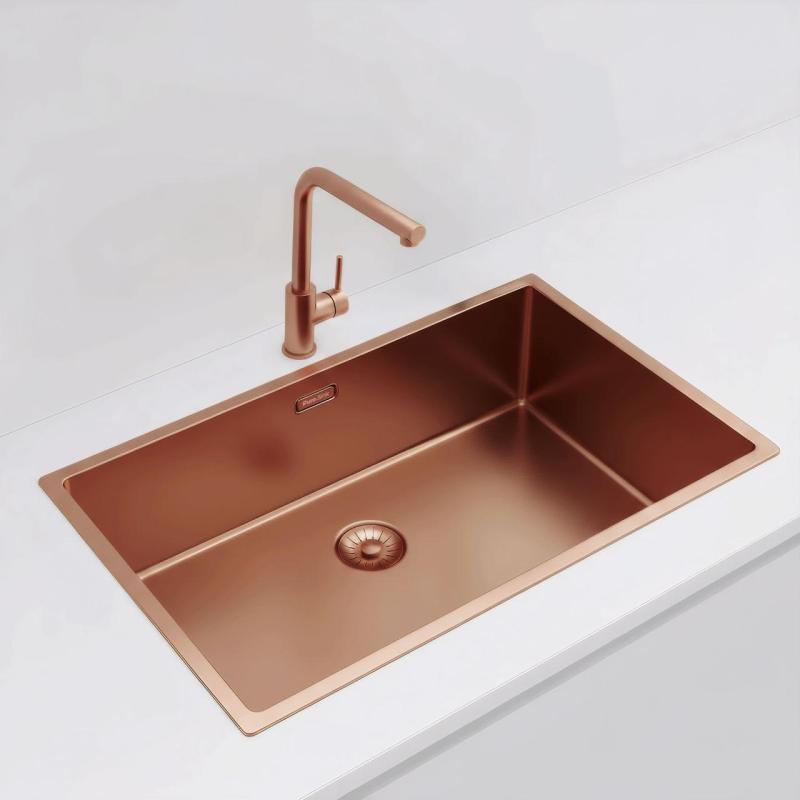 Licht bekrast Pure.Sink Exclusivo grote Koperen spoelbak 70x40 cm 10mm radius onderbouw, vlakinbouw en opbouw PEX7040-62
