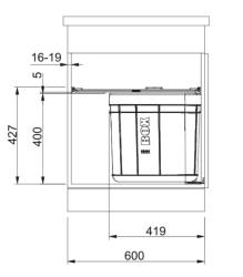 Franke Sorter Solo 60 draaibaar afvalsysteem aan deur 40 liter afvalemmer met koolstoffilter 1210307572